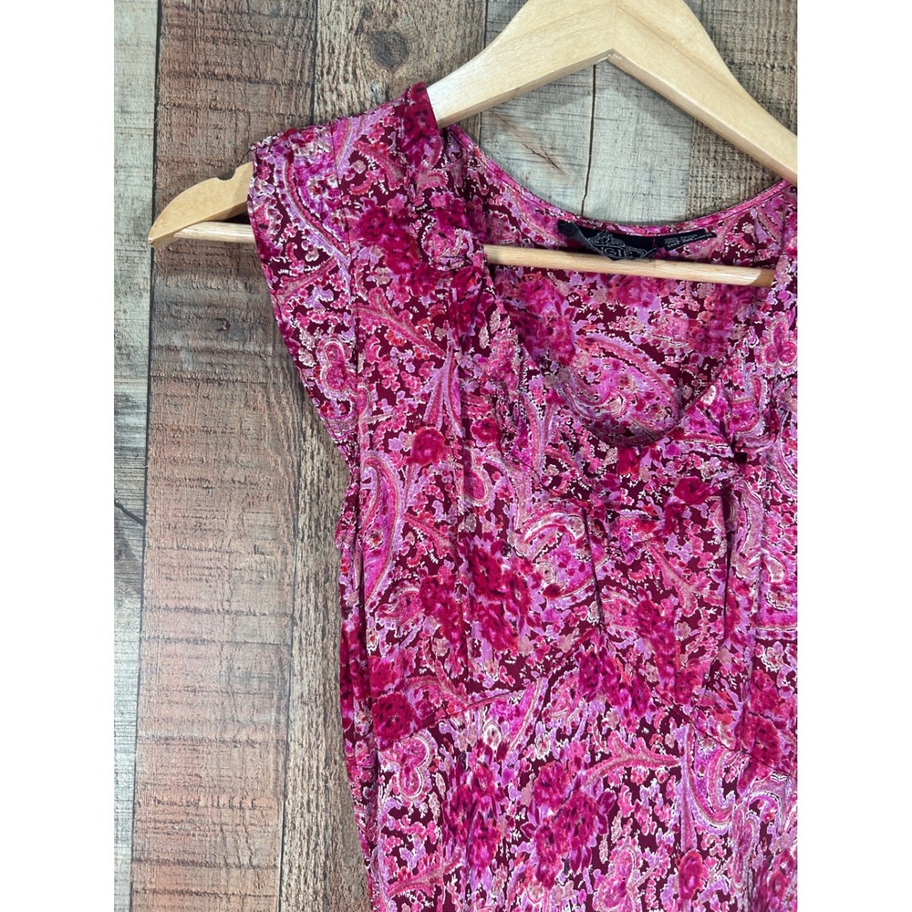 Angie Pink Paisley Ruffle V-Neck Cap Sleeve Midi Dress Medium Boho Romantic Y2K - Picture 4 of 7
